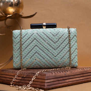 Blue sequins Embroidery clutch