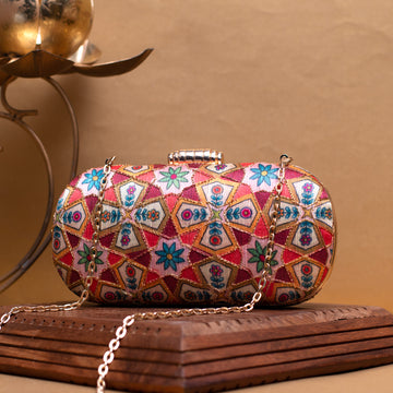 Multicolor Brocade Fabric Clutch