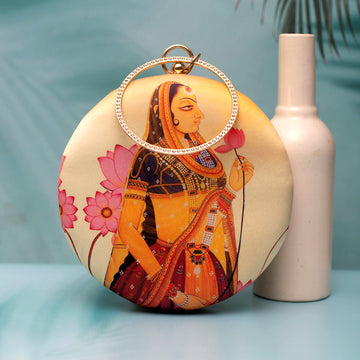 Mughal Women Printed Round Clutch