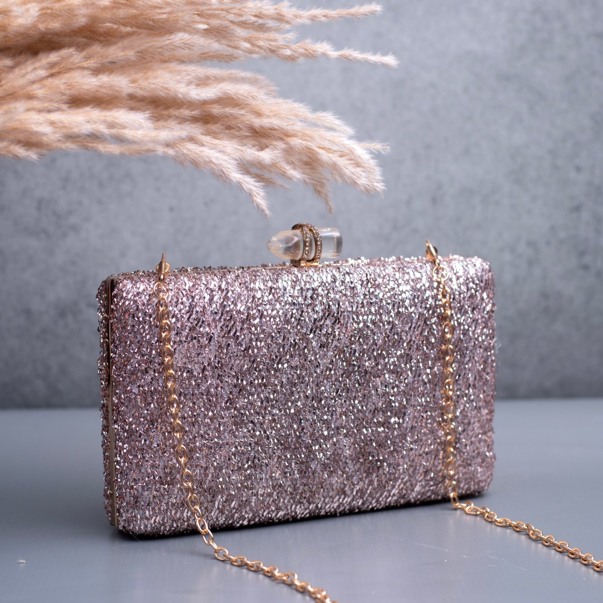 Light Pink Glittering Fabric Party Clutch