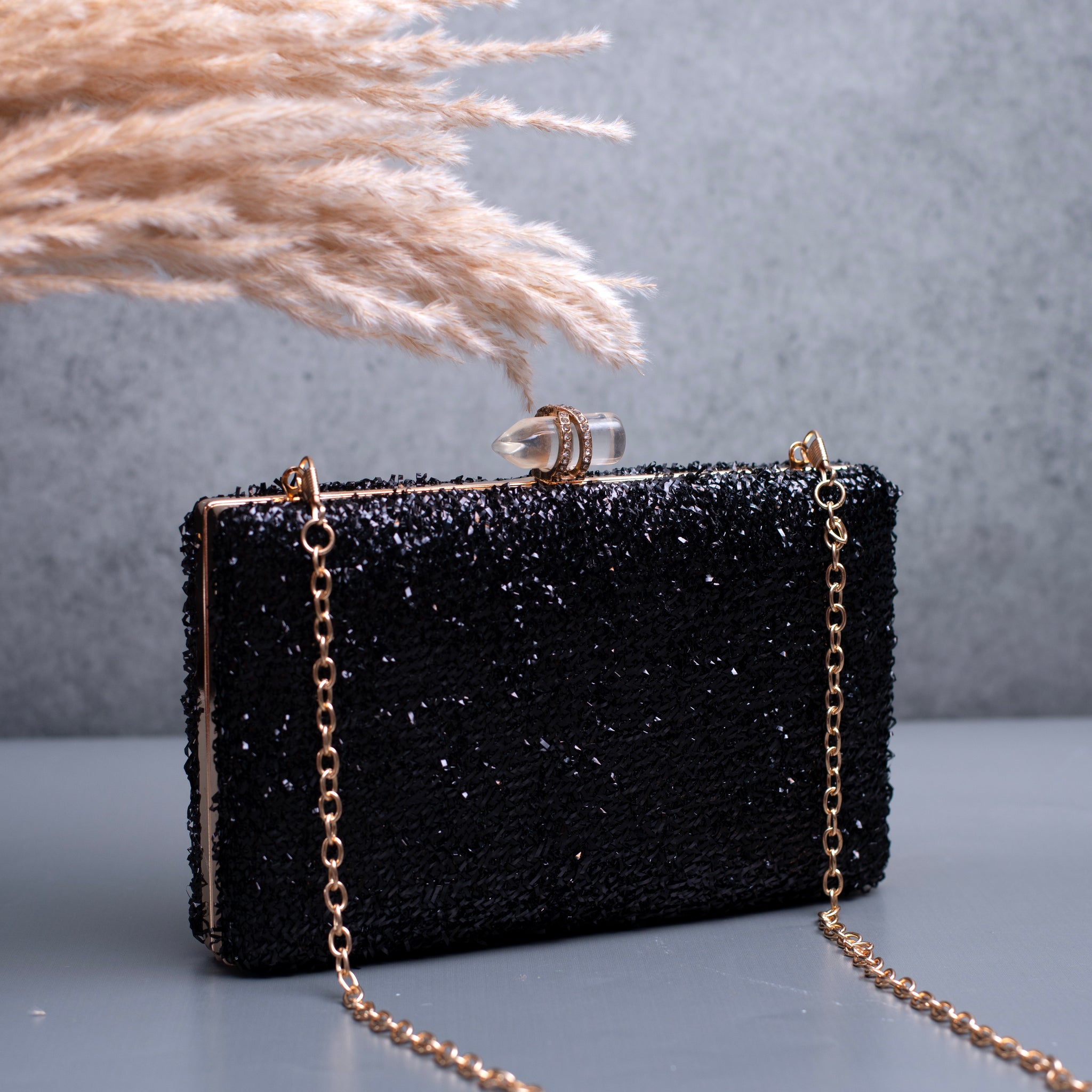 Black Glittering Fabric Party Clutch