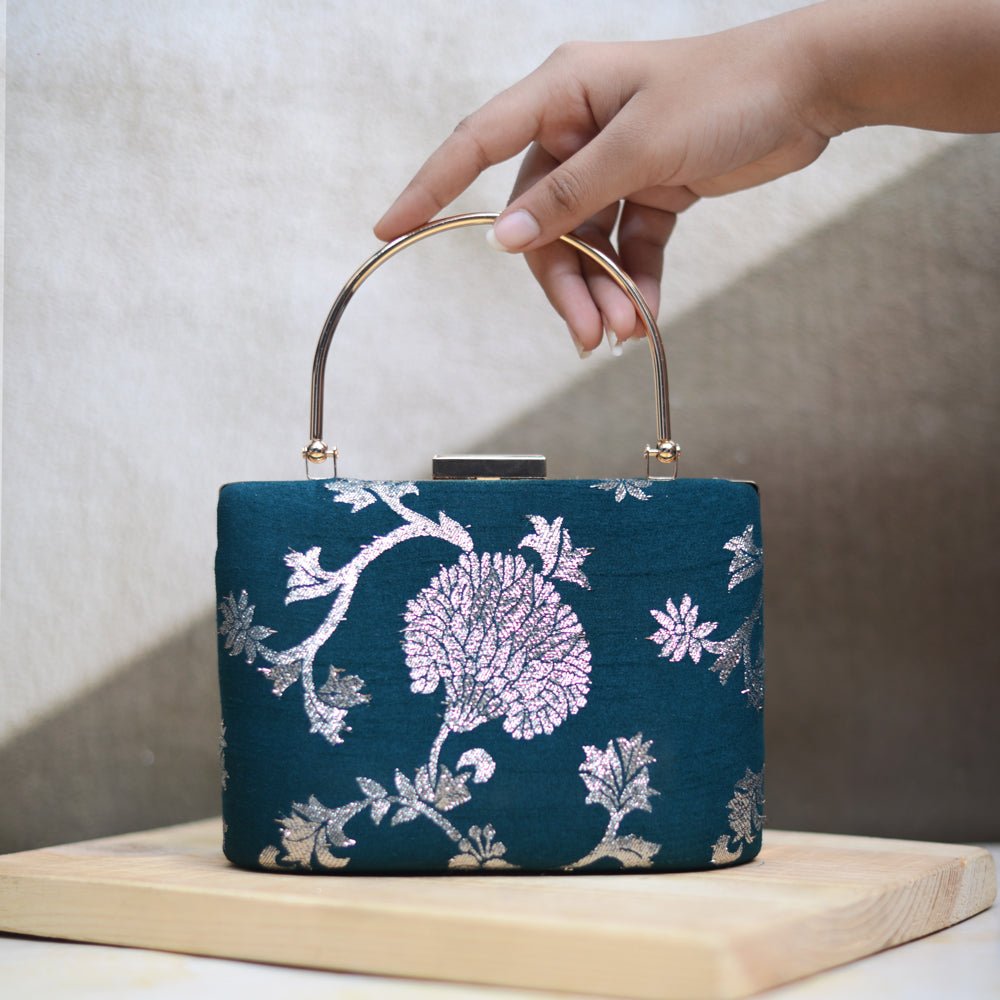 Artklim Dark Green Brocade Party Clutch