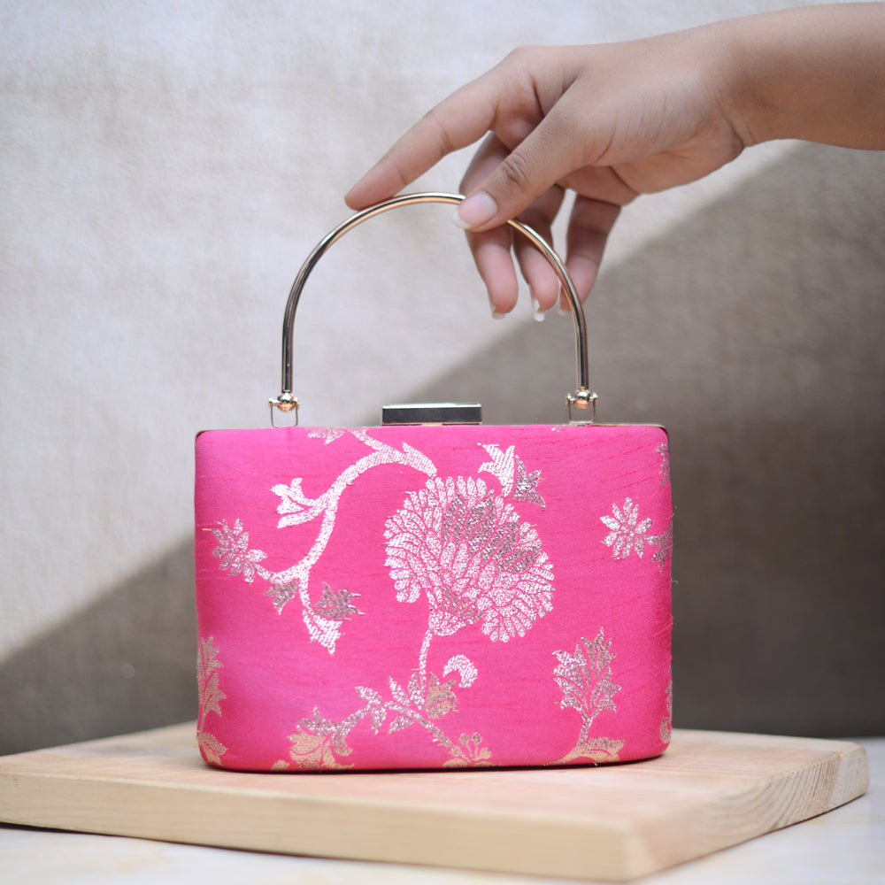 Artklim Pink Floral Brocade Party Clutch