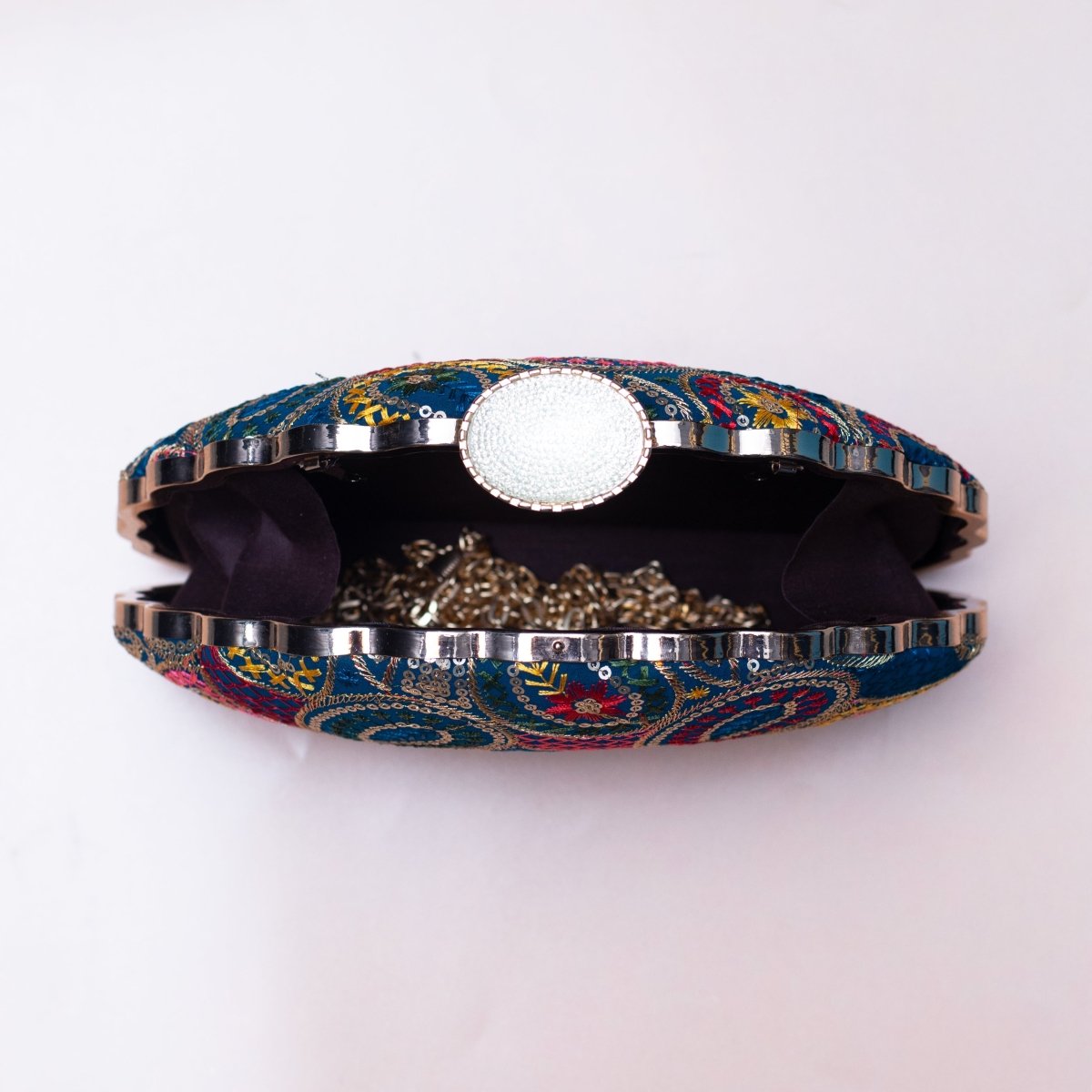 Artklim Blue Based Sequins Pattern Embroidery Clutch