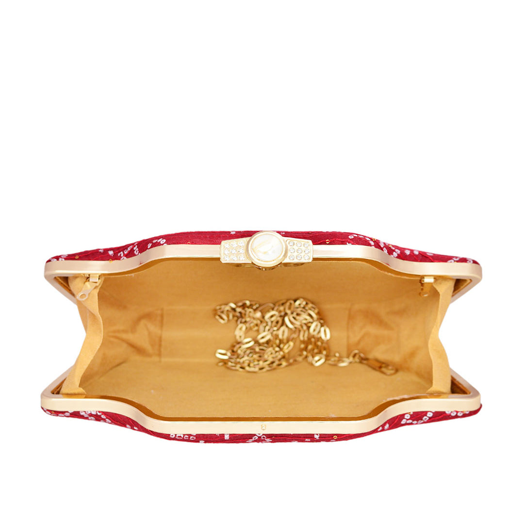 Red Embroidered Clutch