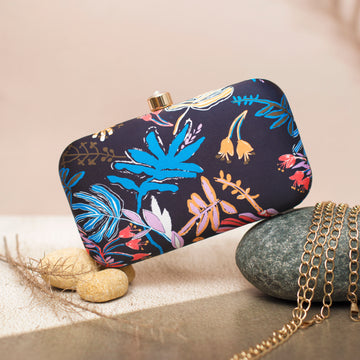 Blue Leaf Printed Clutch