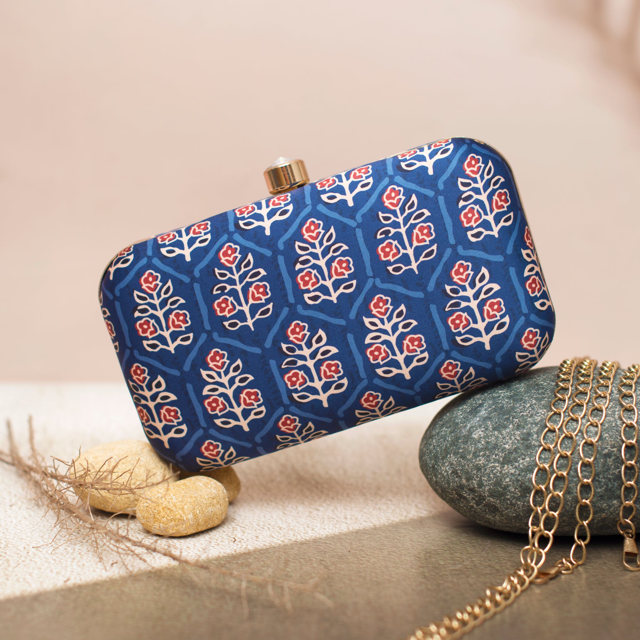 Blue Floral Printed Clutch