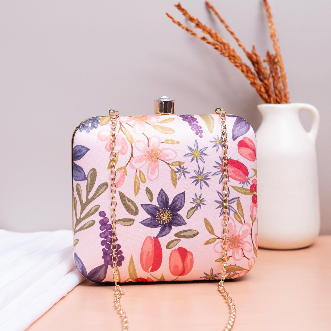 Pink Floral Printed Name Customised Clutch