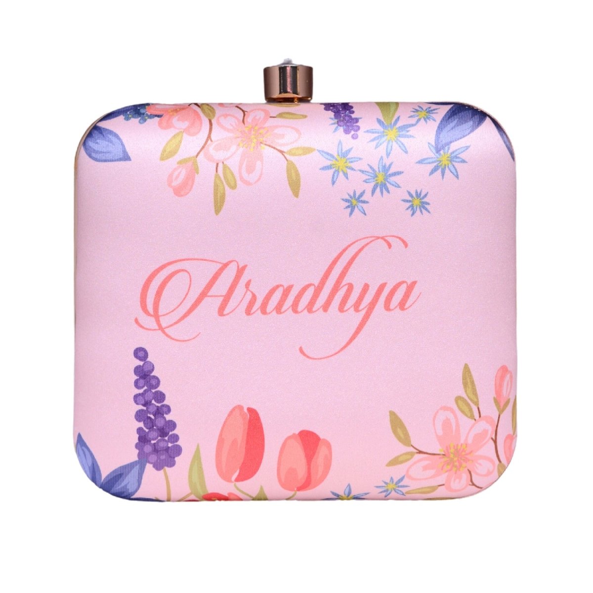 Pink Floral Printed Name Customised Clutch
