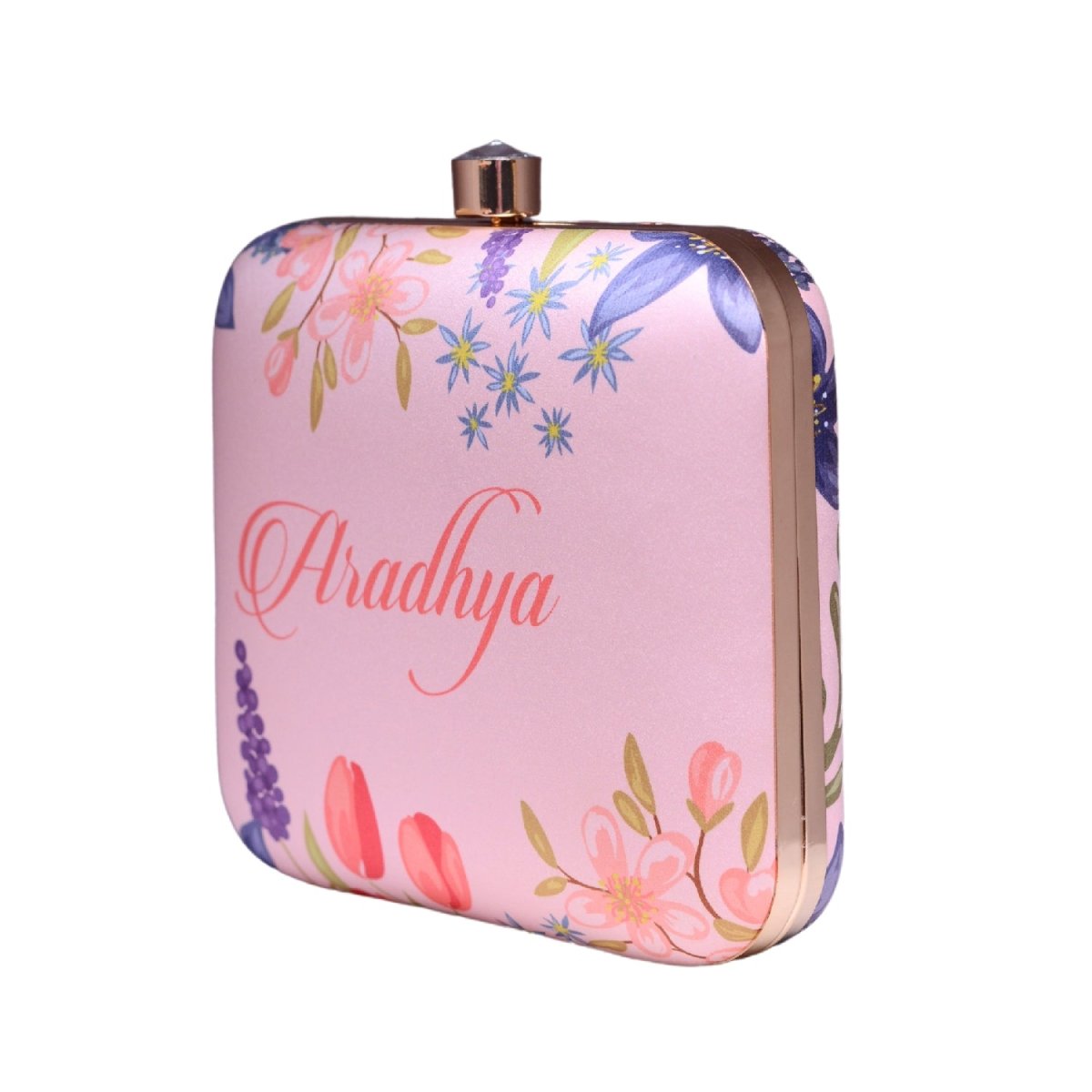 Pink Floral Printed Name Customised Clutch