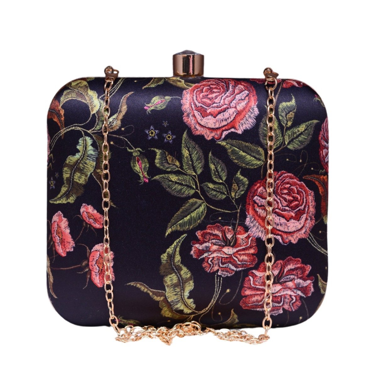 Black Floral Printed Name Customised Clutch