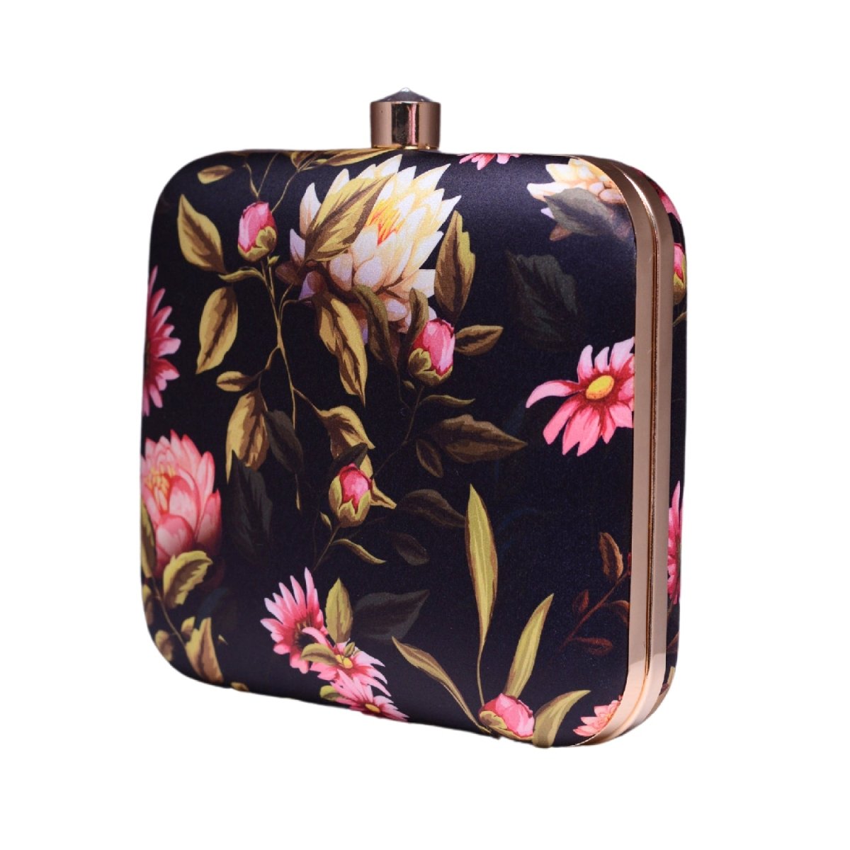 Black Leaf And Floral Printed Name Customised Clutch