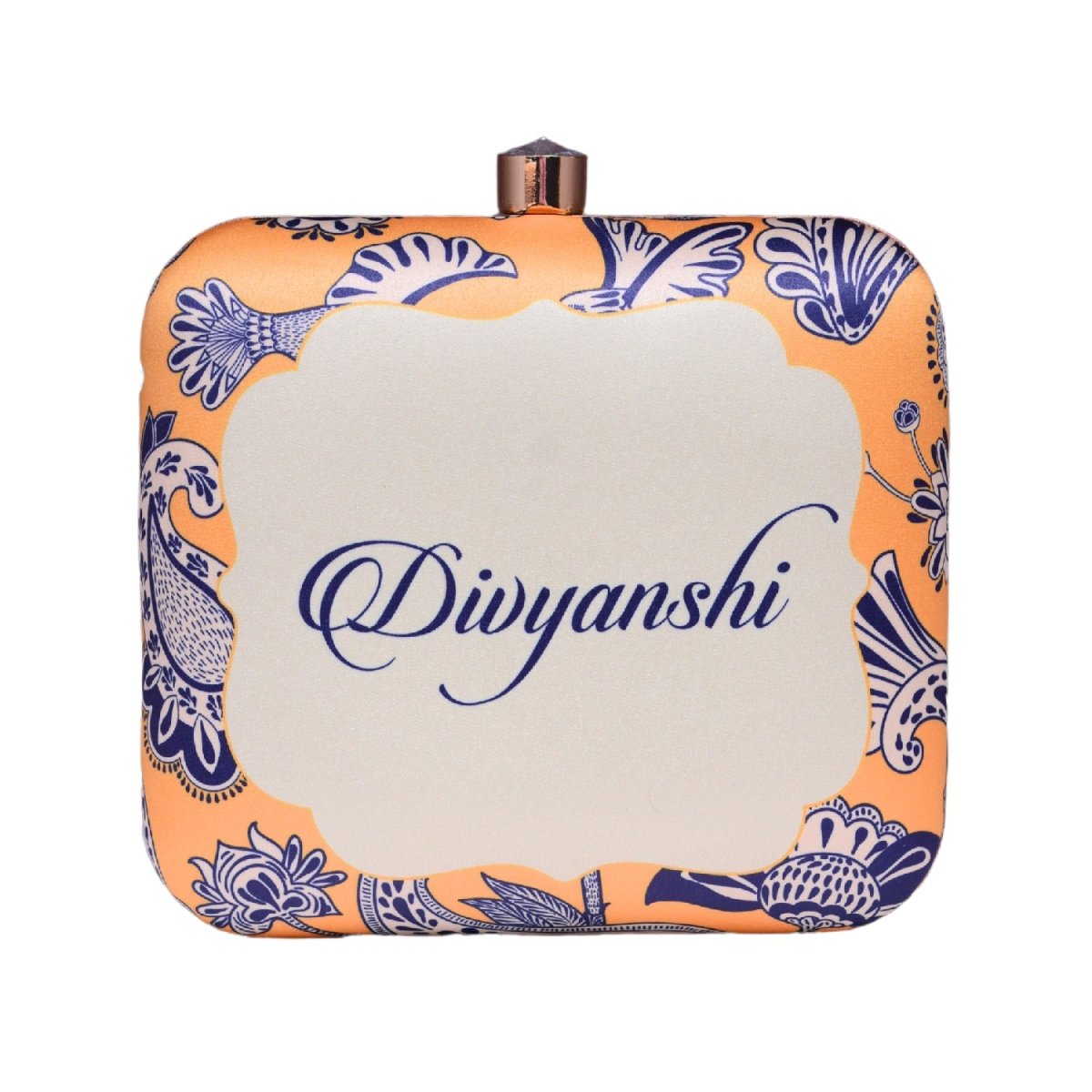 Yellow Birds And Floral Printed Name Customised Clutch