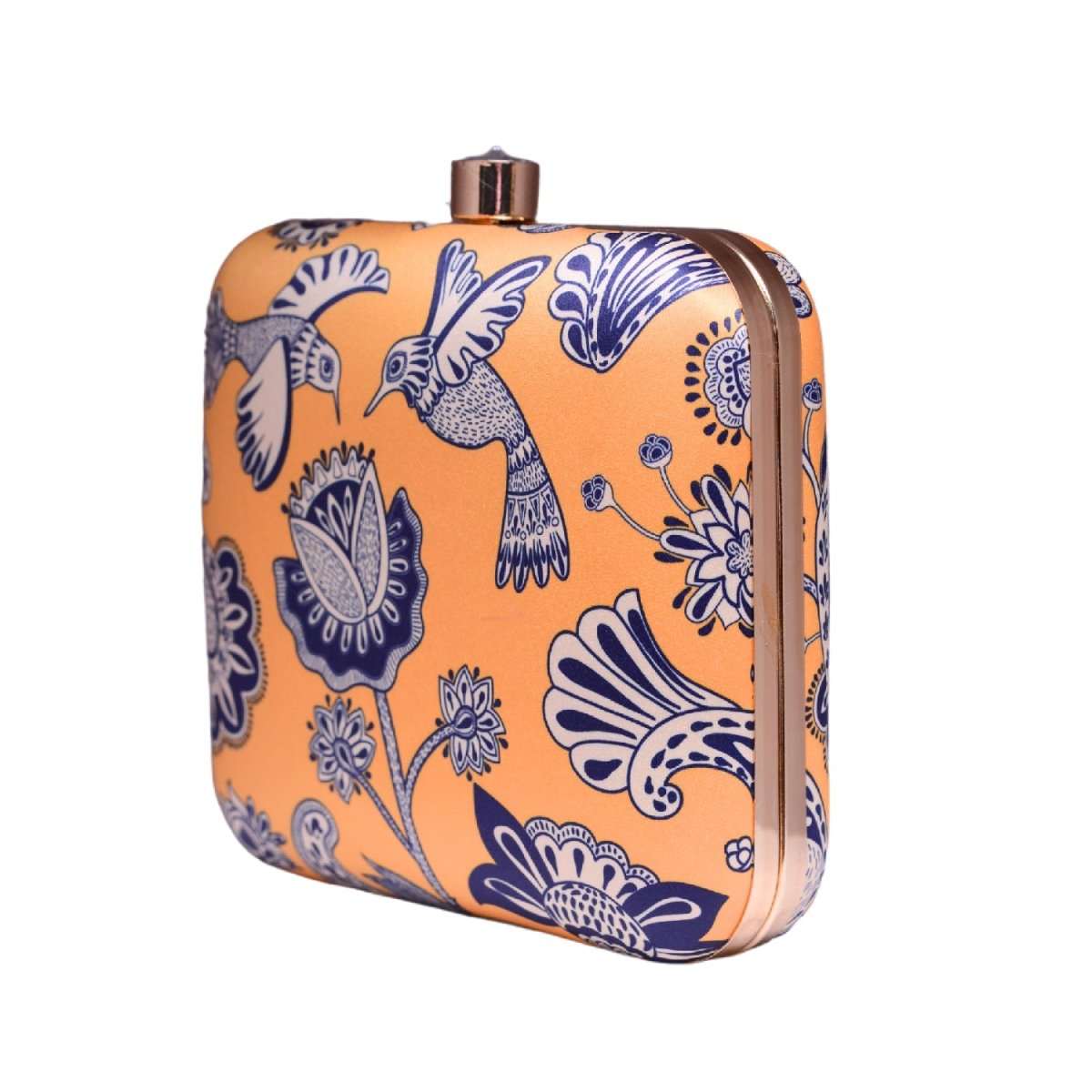 Yellow Birds And Floral Printed Name Customised Clutch