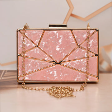 Peach Acrylic MOP Cutout Metal Clutch