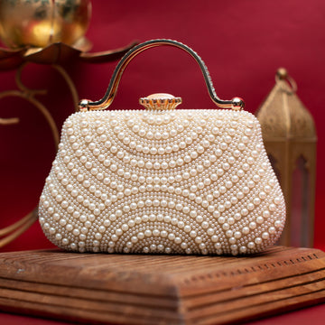 White Pearl Embellished Party Clutch