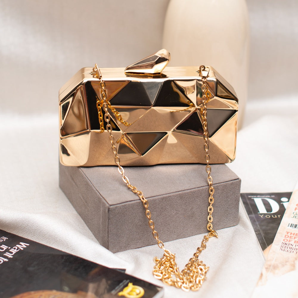 Metallic Gold Hexagon Metal Clutch