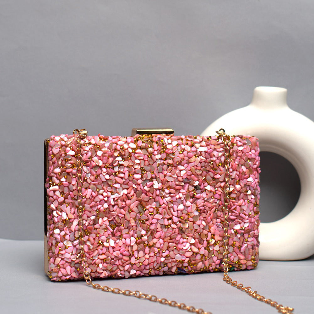 Pink Gravel Stone Metallic Evening Clutch