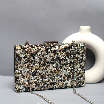 Black Gravel Stone Metallic Evening Clutch