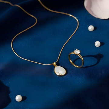 Artklim Minimal Anti Tarnish Gold Pendant Necklace & Ring Set