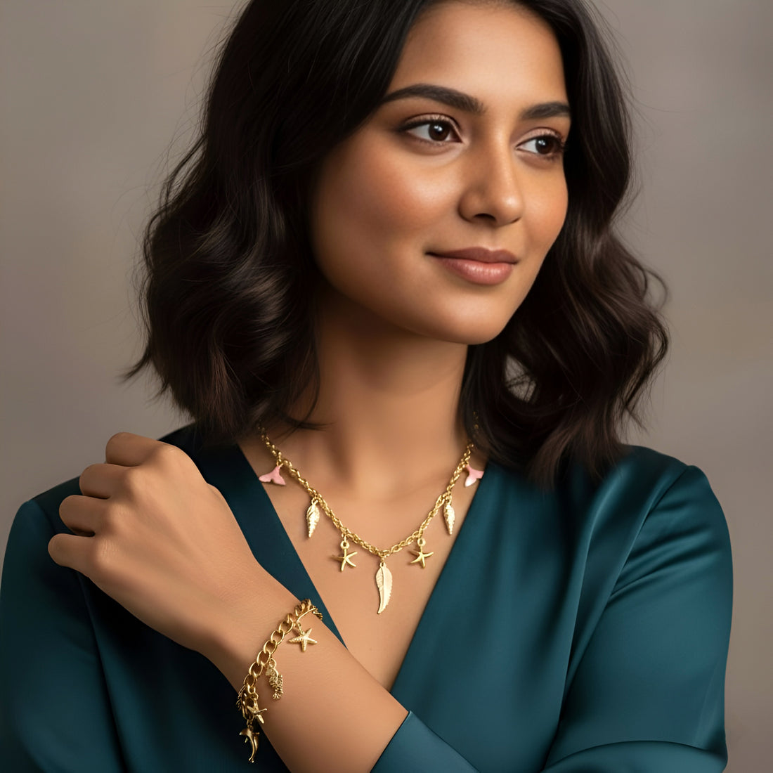 Artklim Charm Anti Tarnish  Bracelet & Butterfly Necklace Set