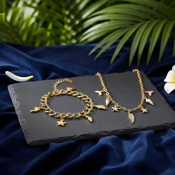Artklim Charm Anti Tarnish  Bracelet & Butterfly Necklace Set