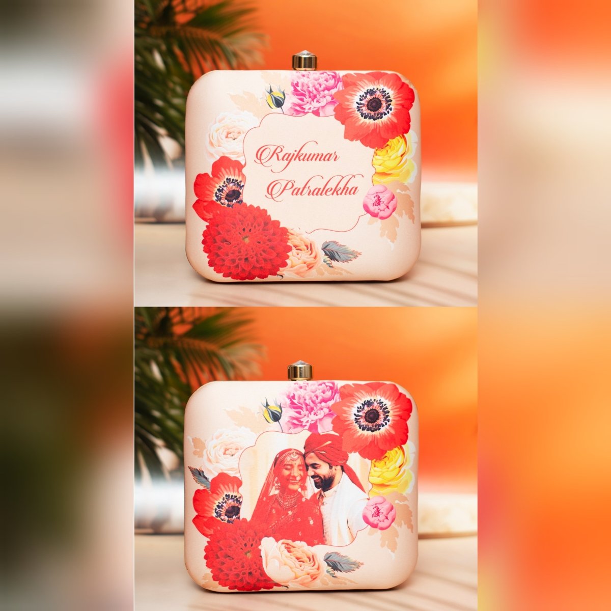 Artklim Beige Based Floral Printed Customized clutch