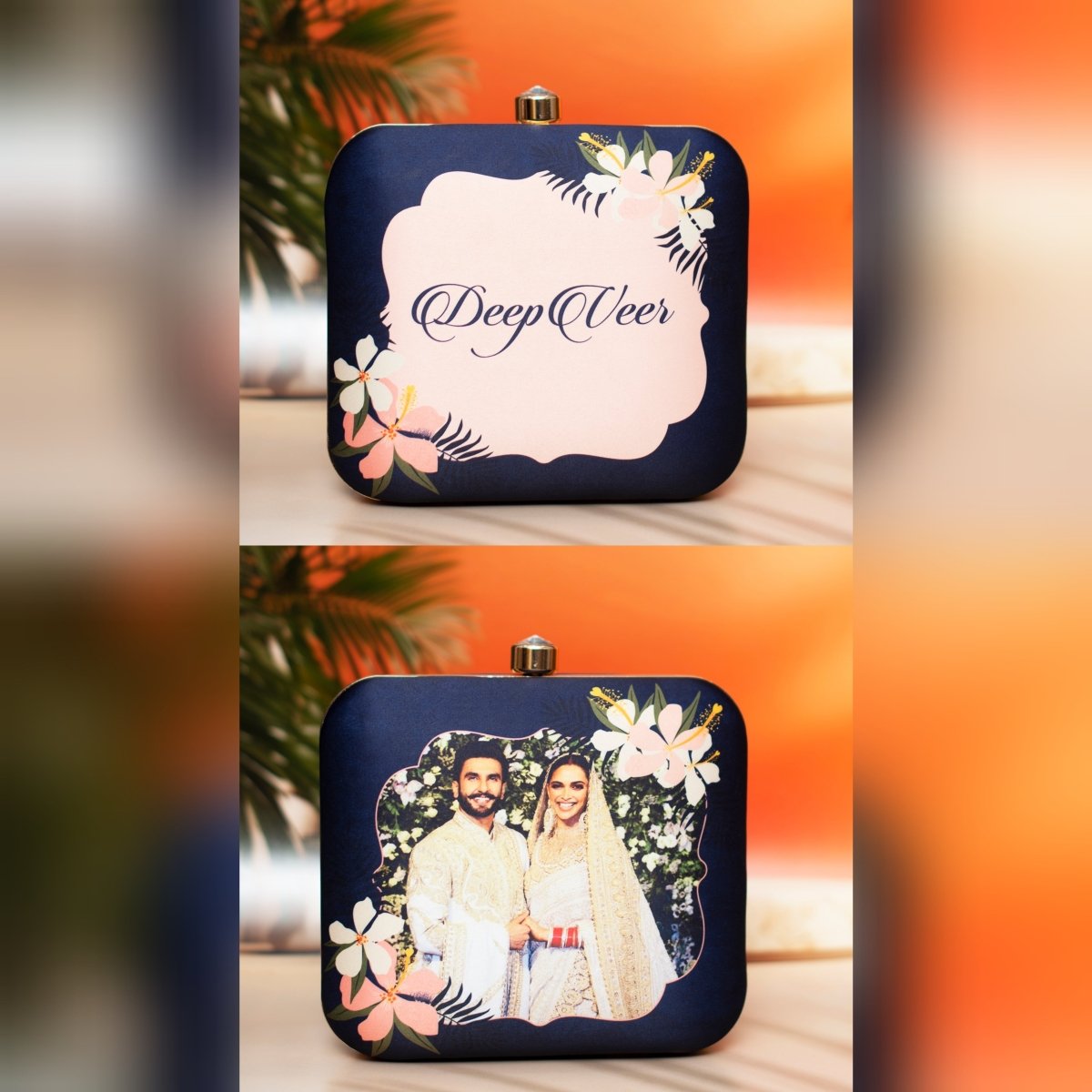 Artklim Black Based Floral Printed Customized clutch