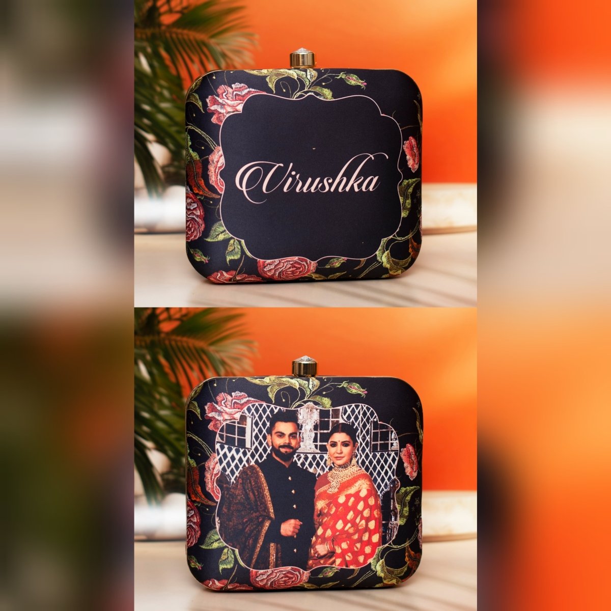Artklim Black Based Floral Printed Customized Clutch
