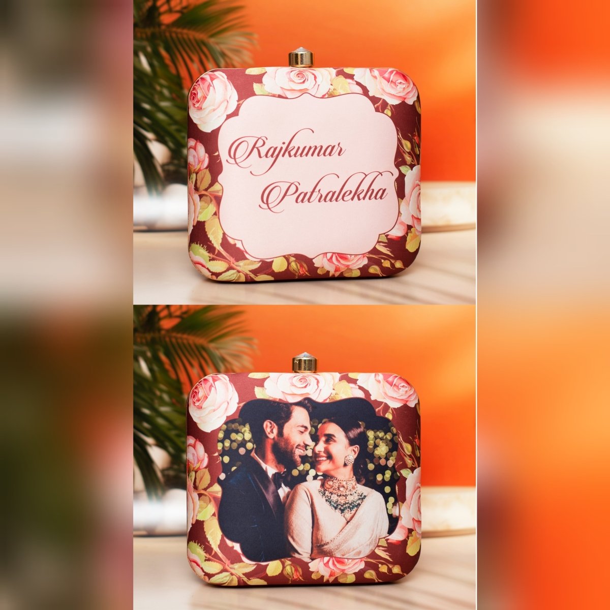 Artklim Brown Based Floral Printed Customized clutch