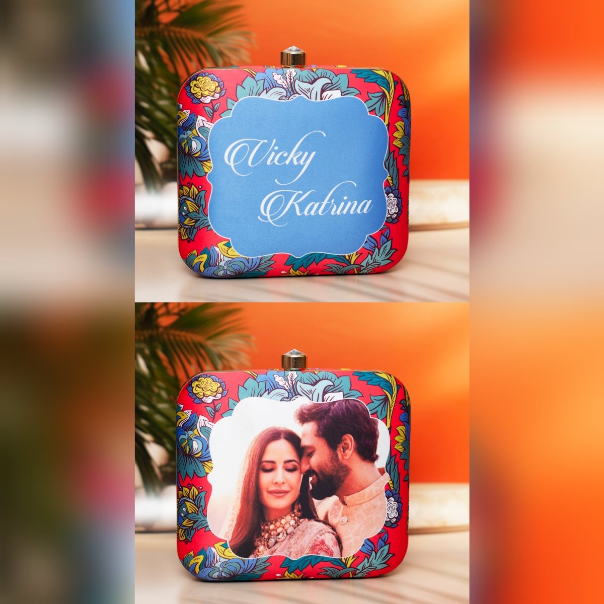 Artklim Red Based Floral Printed Customised Clutch