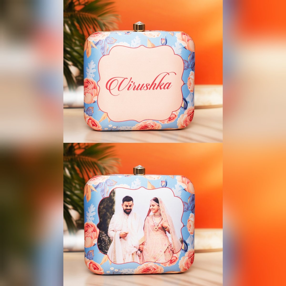 Artklim Blue Based Floral Printed Customized Clutch