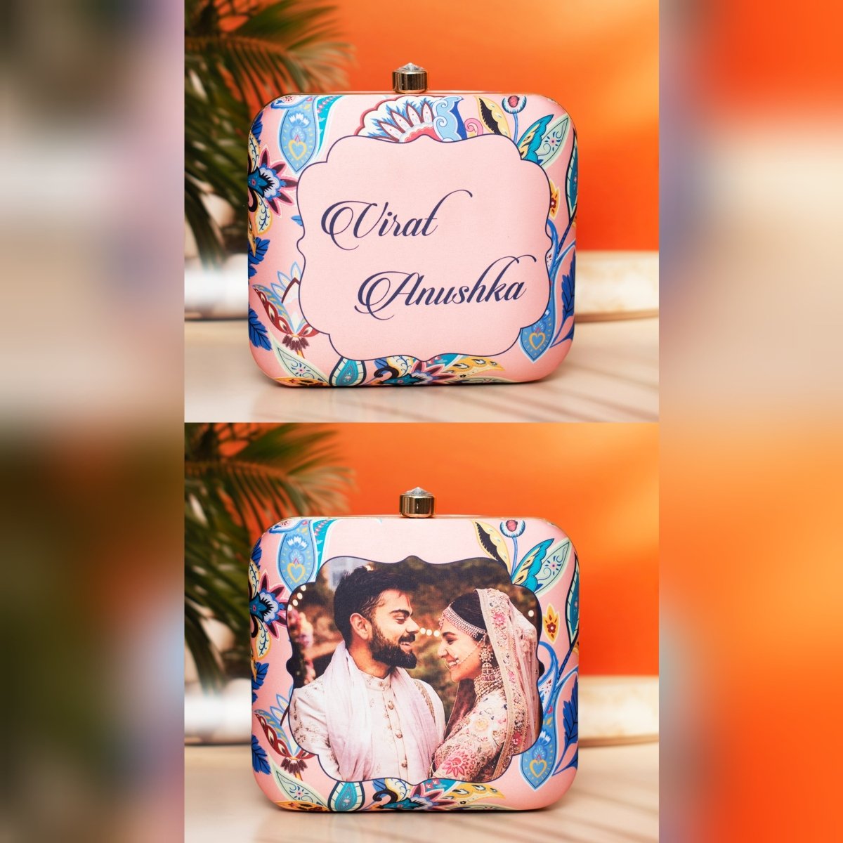 Light Pink Printed Customized Clutch
