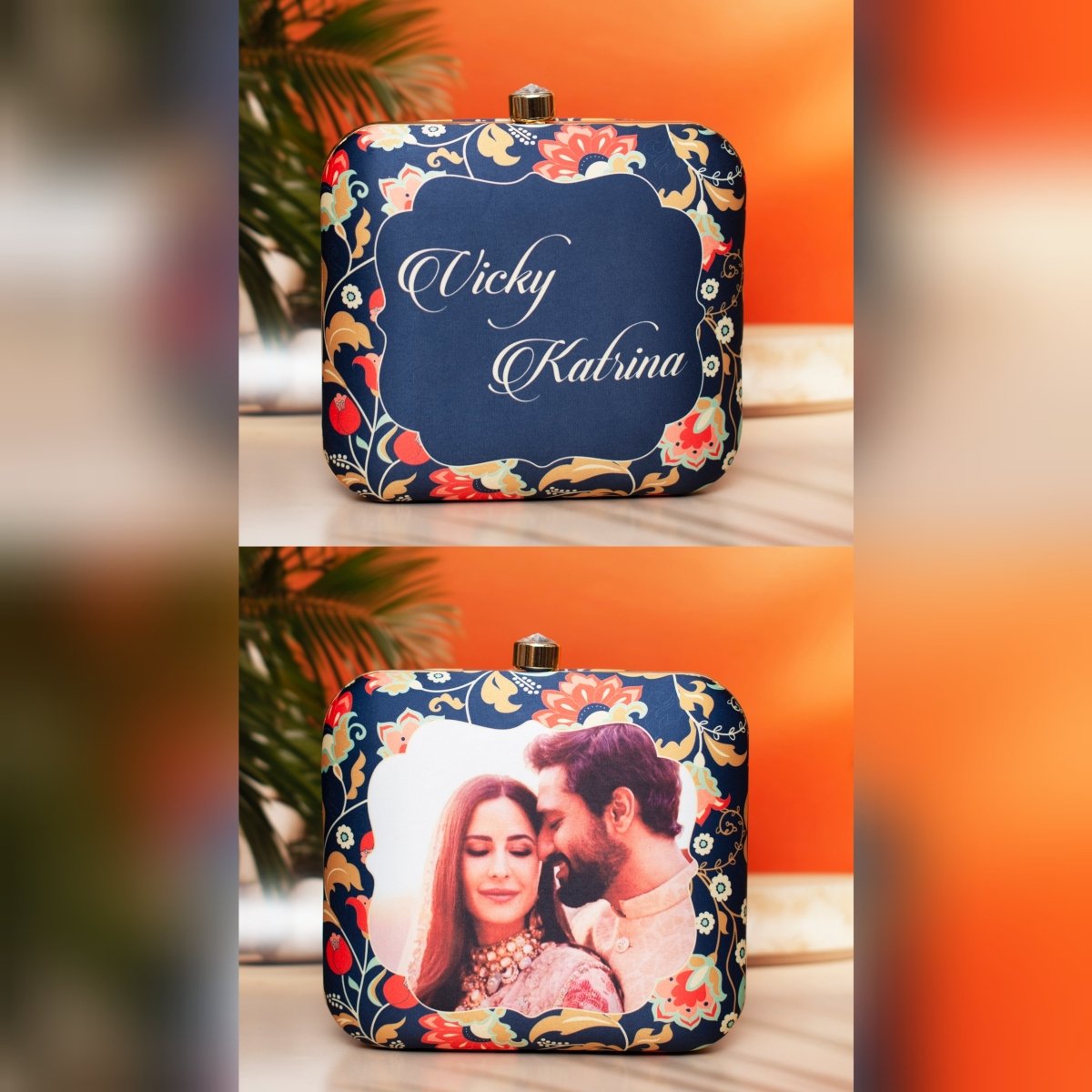 Navy Blue Base Floral Customized Clutch