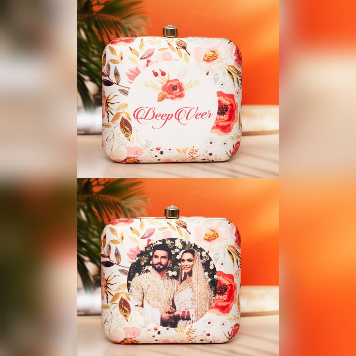 Artklim White Based Floral Printed Customized Clutch