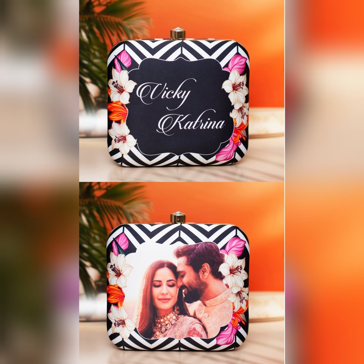Black and White Floral Customized Clutch