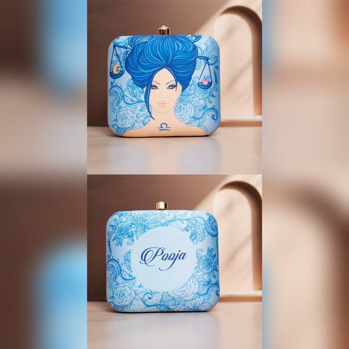 Blue Libra Sun Sign Customized Clutch