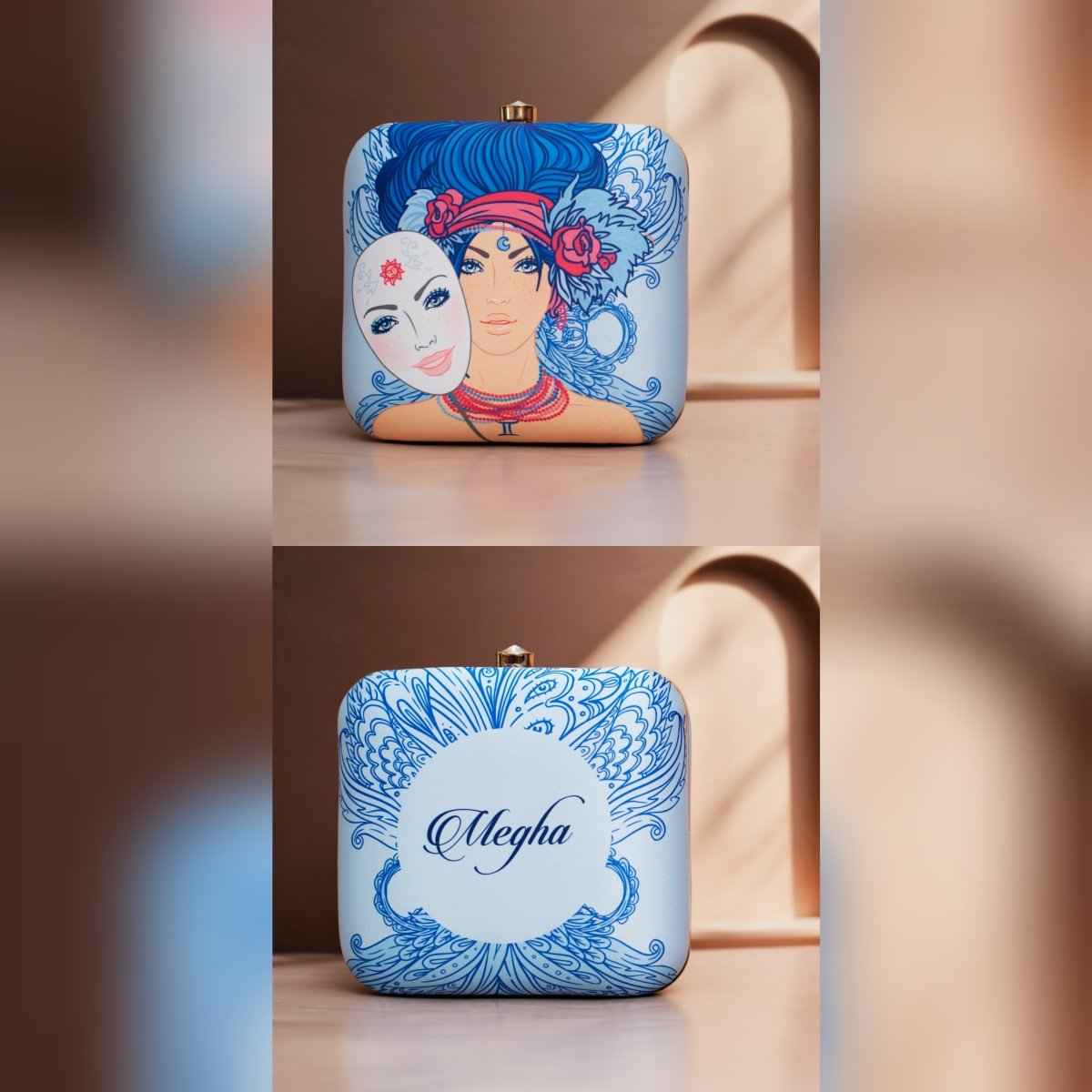 Gemini Sun Sign Blue Customized Clutch