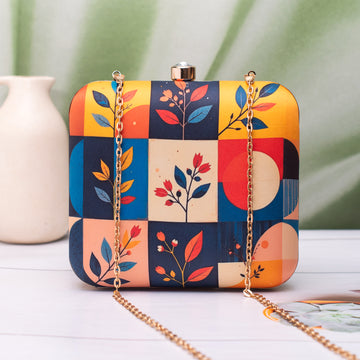 Artklim Color Block Leaf Pattern Portrait Clutch