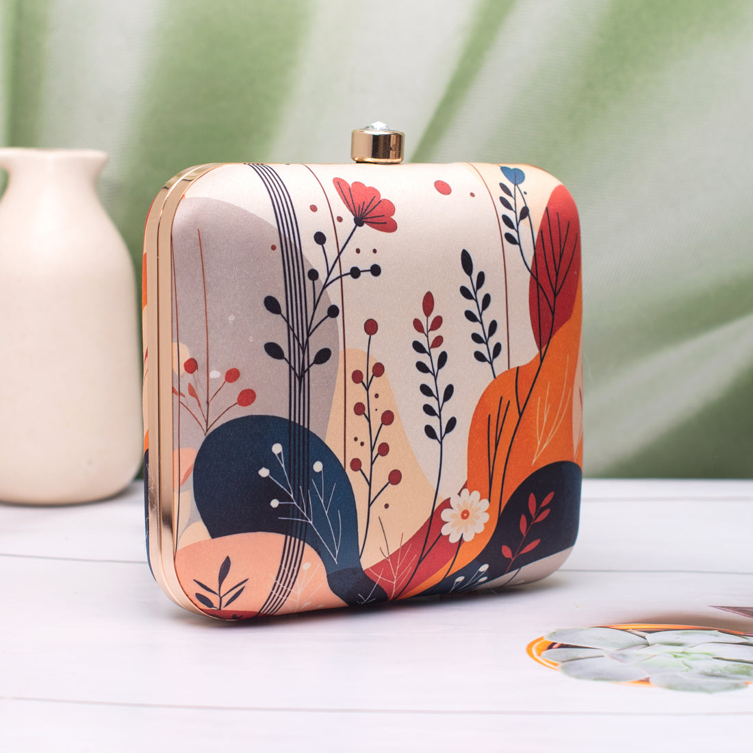 Artklim Abstract Floral Modern Printed Clutch