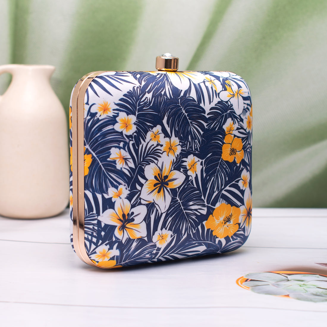 Artklim Blue Tropical Floral Portrait Clutch