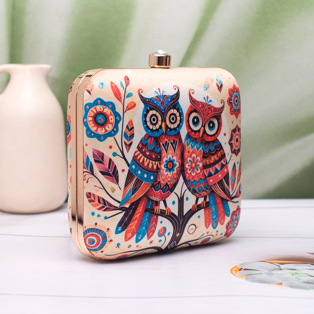 Artklim Twin Owls Printed Clutch