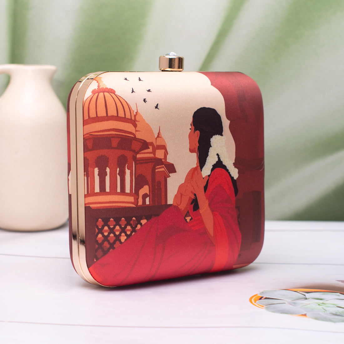 Artklim Red Saree Muse Portrait Clutch