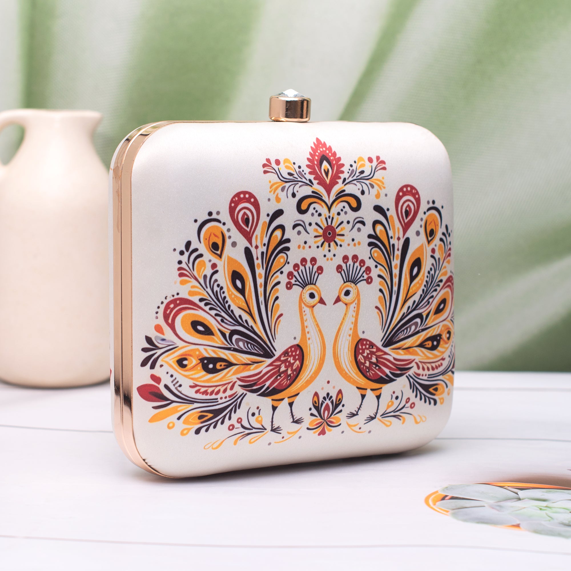 Artklim Royal Twin Peacocks Pattern Portrait Clutch