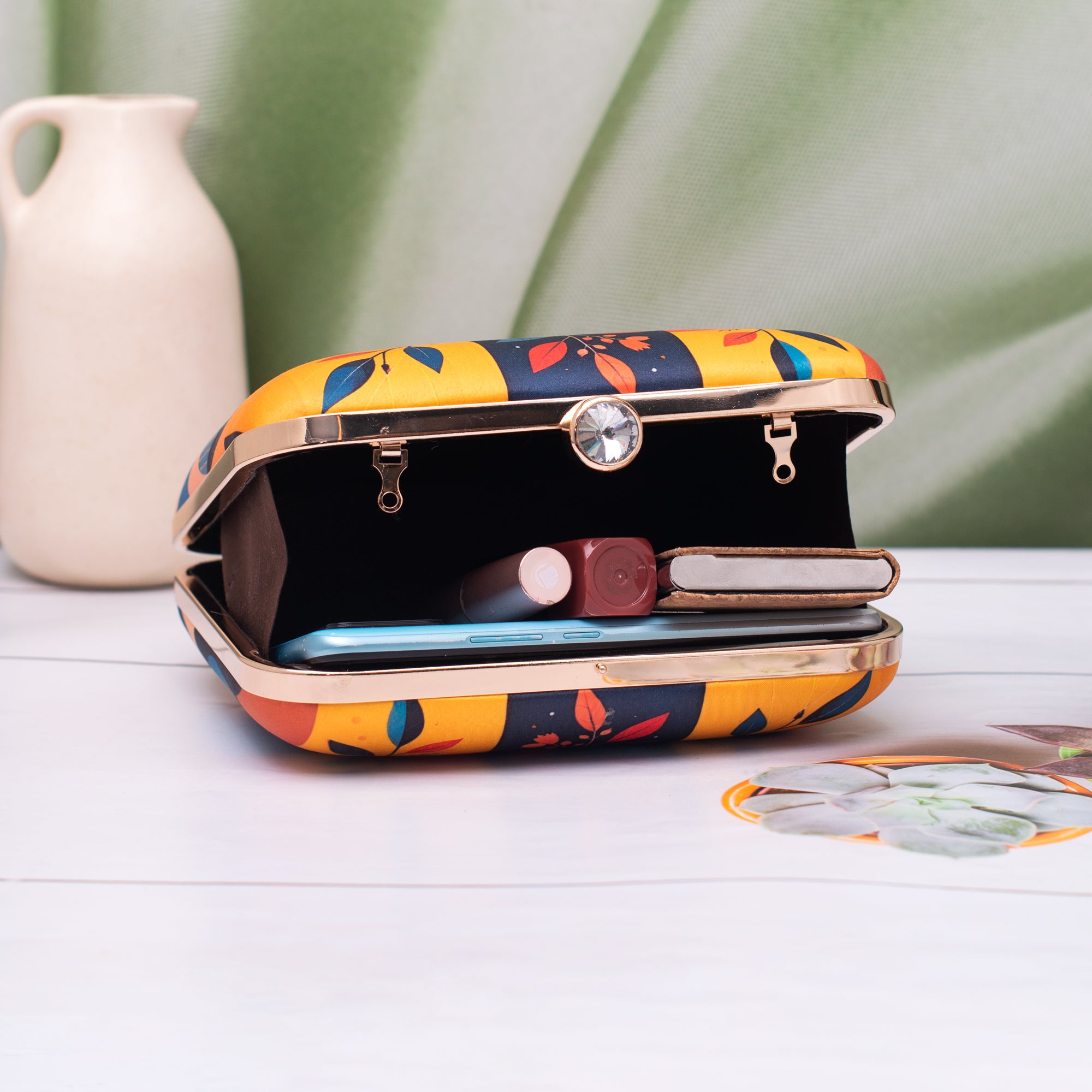 Artklim Color Block Leaf Pattern Portrait Clutch