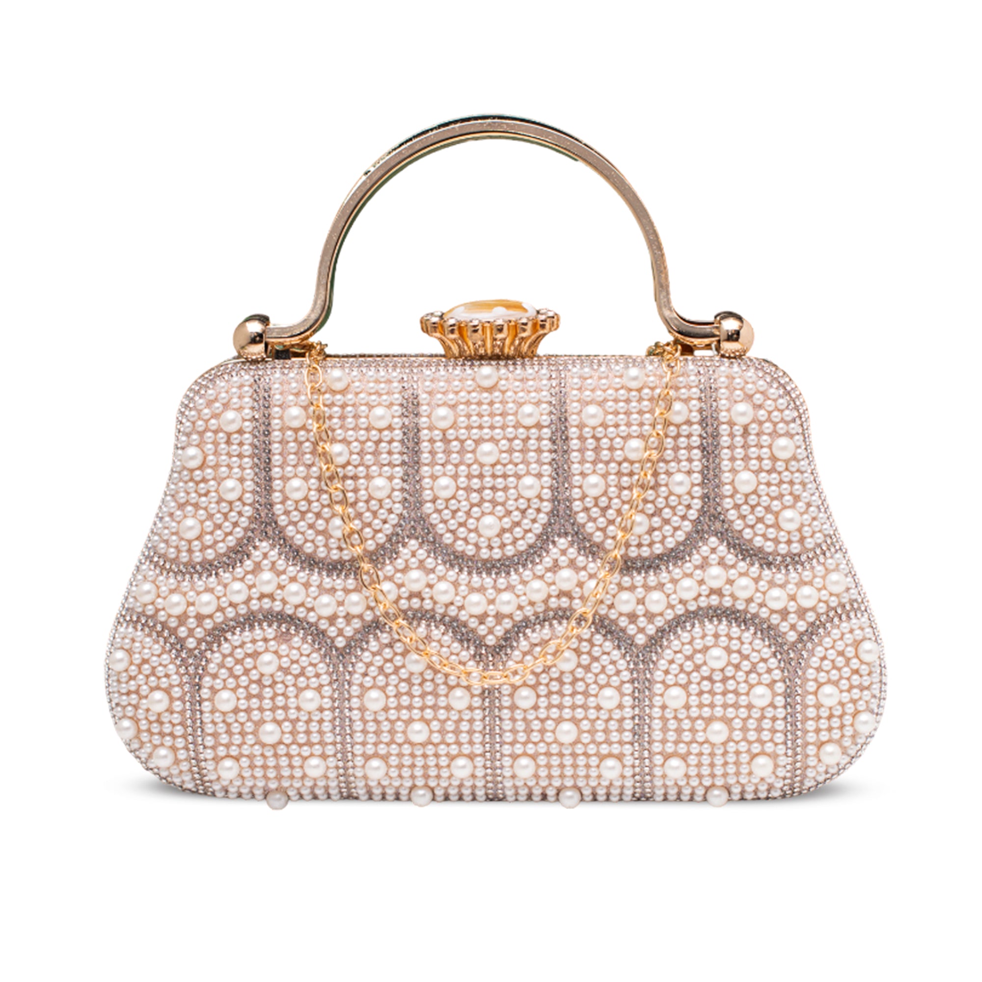 Artklim White Pearl & Arch-Pattern Handle Clutch