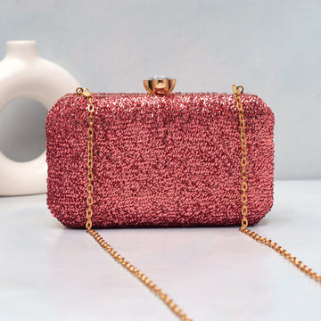 Artklim Rose Pink Shimmer Embroidery Clutch