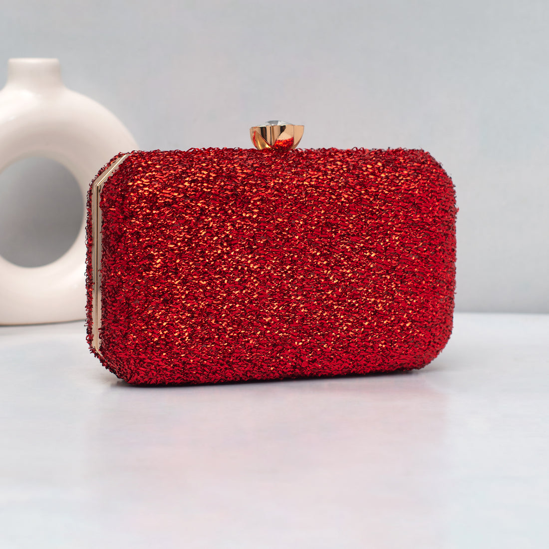Artklim Red Glitter Embroidery Clutch
