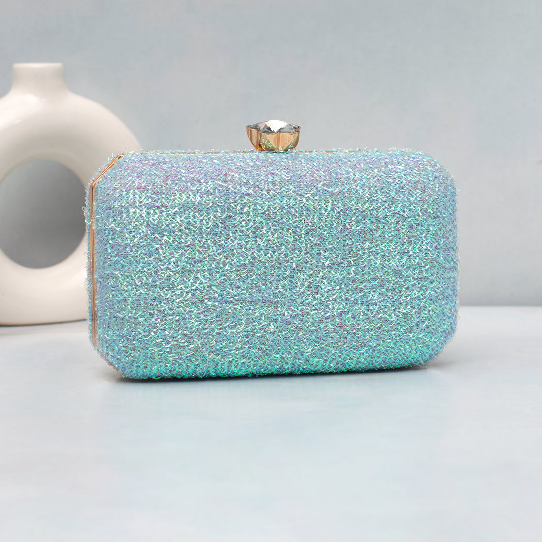 Artklim Blue Sparkle Embroidery Clutch