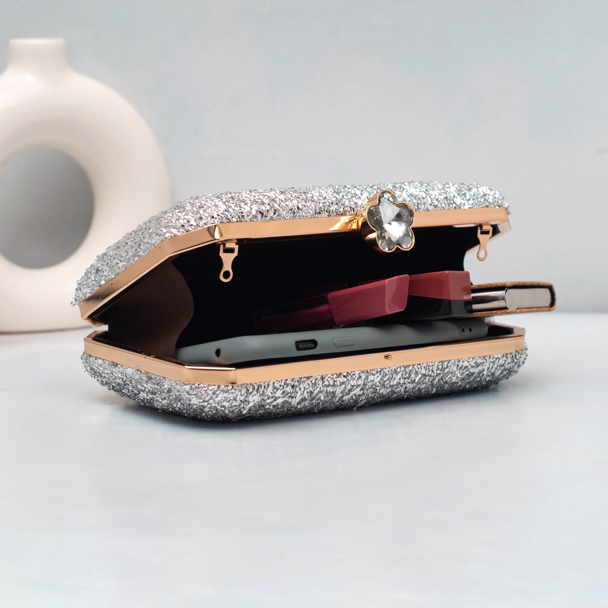 Artklim Silver Stardust Embroidery Clutch